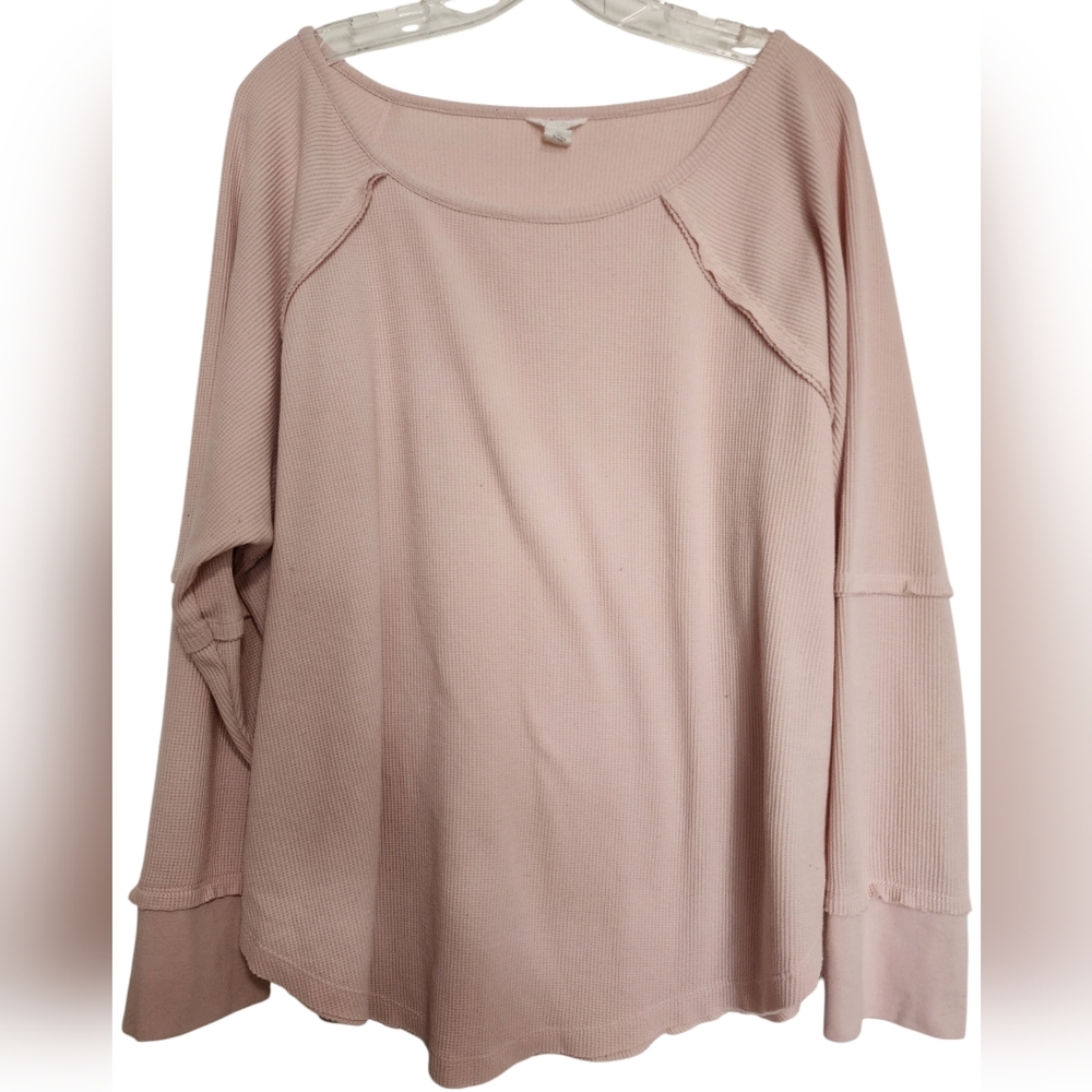 Caslon Waffle Knit Thermal Scoop Neck  Pink Relaxed Comfort SZ 3X
